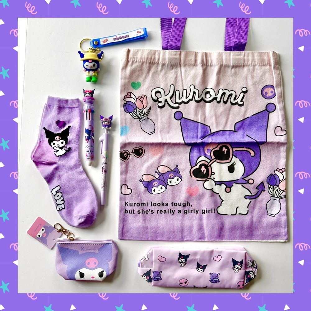 💜Kuromi Adorable 7-Piece Tote Bag Bundle